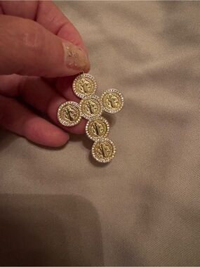 Gold-Tone Saint Medallion Cross Pendant Necklace - Women Jewelry